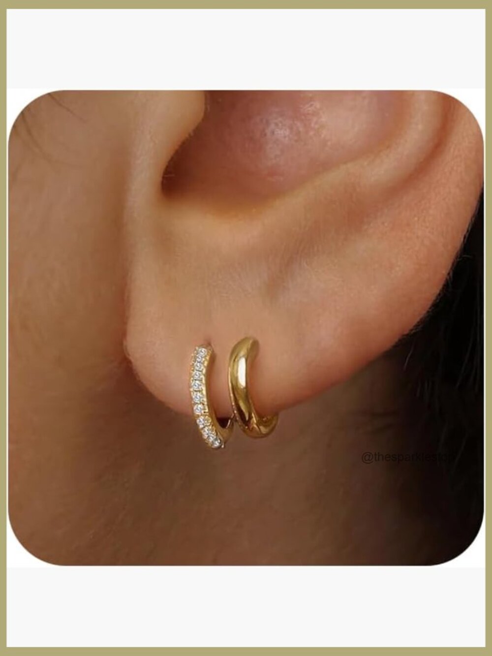 14K Gold Plated Illusion Stud Earrings Double Huggie Hoop for Sensitive Ears